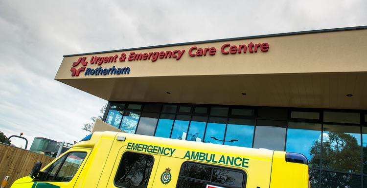 Emergency ambulance outside hospital