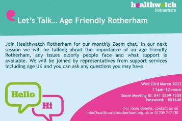 let's talk event discussing age friendly rotherham event on zoom